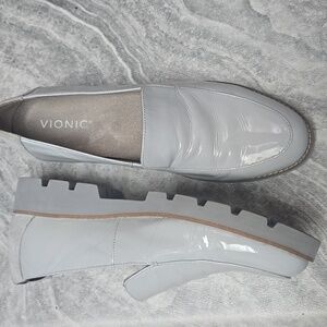 Vionic Light Gray Patent Leather Loafers